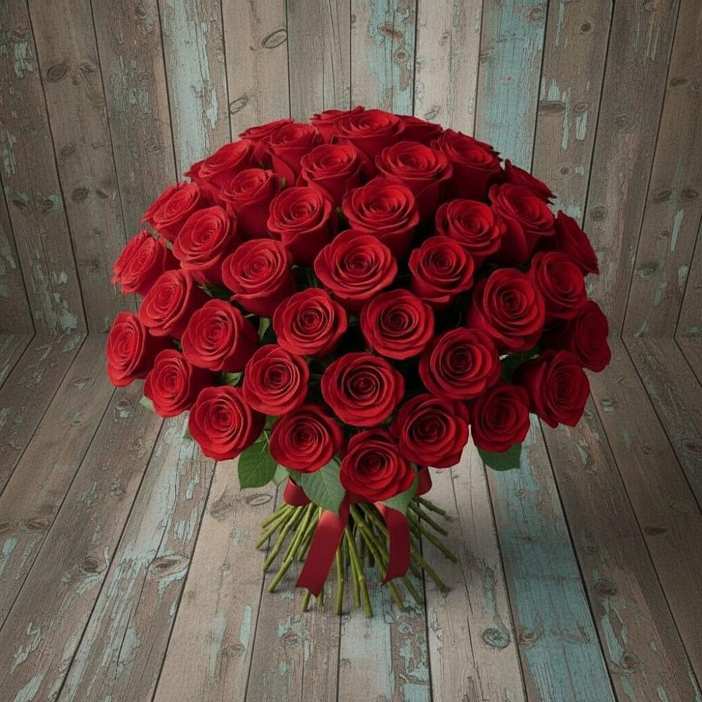 Букет 55 Красных роз Фридом в Монетный