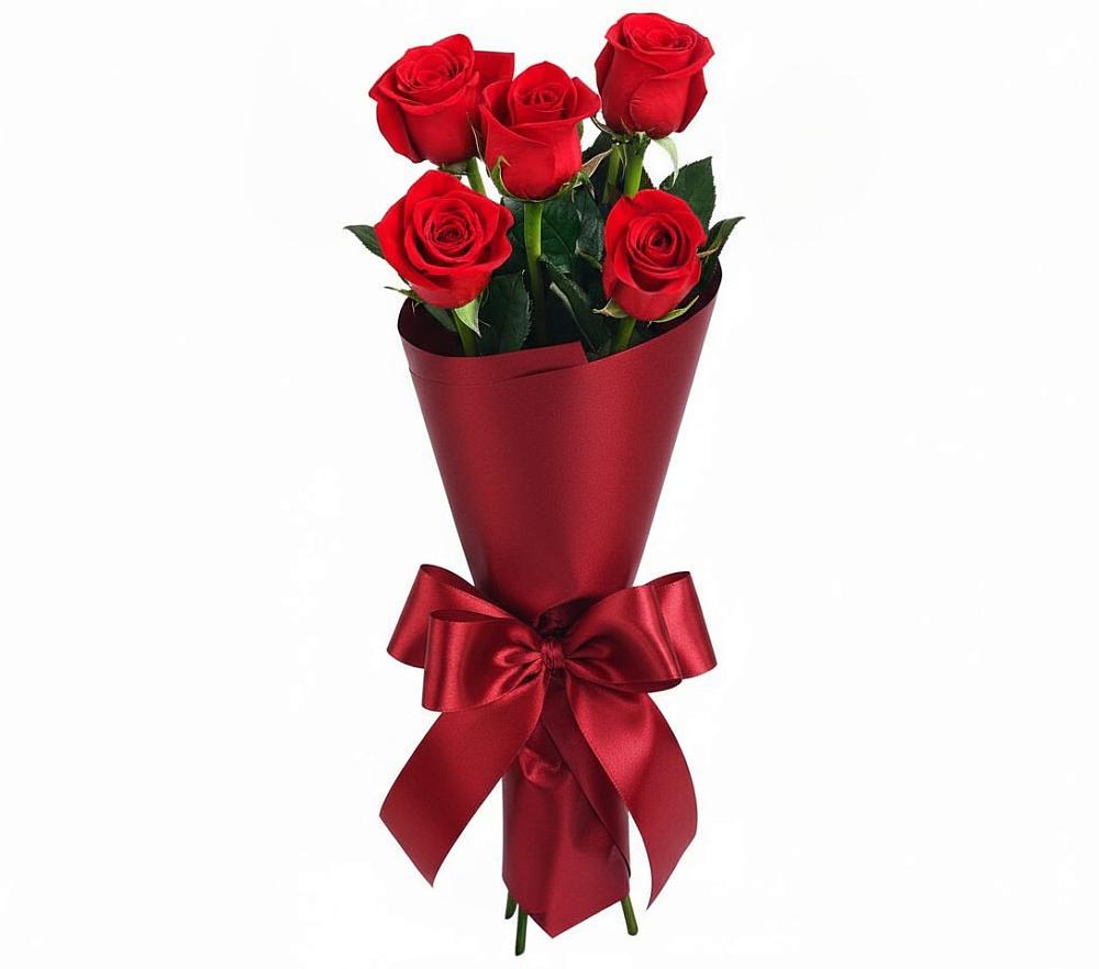 Букет 5 Красных роз Эдлесс Лав в Монетный