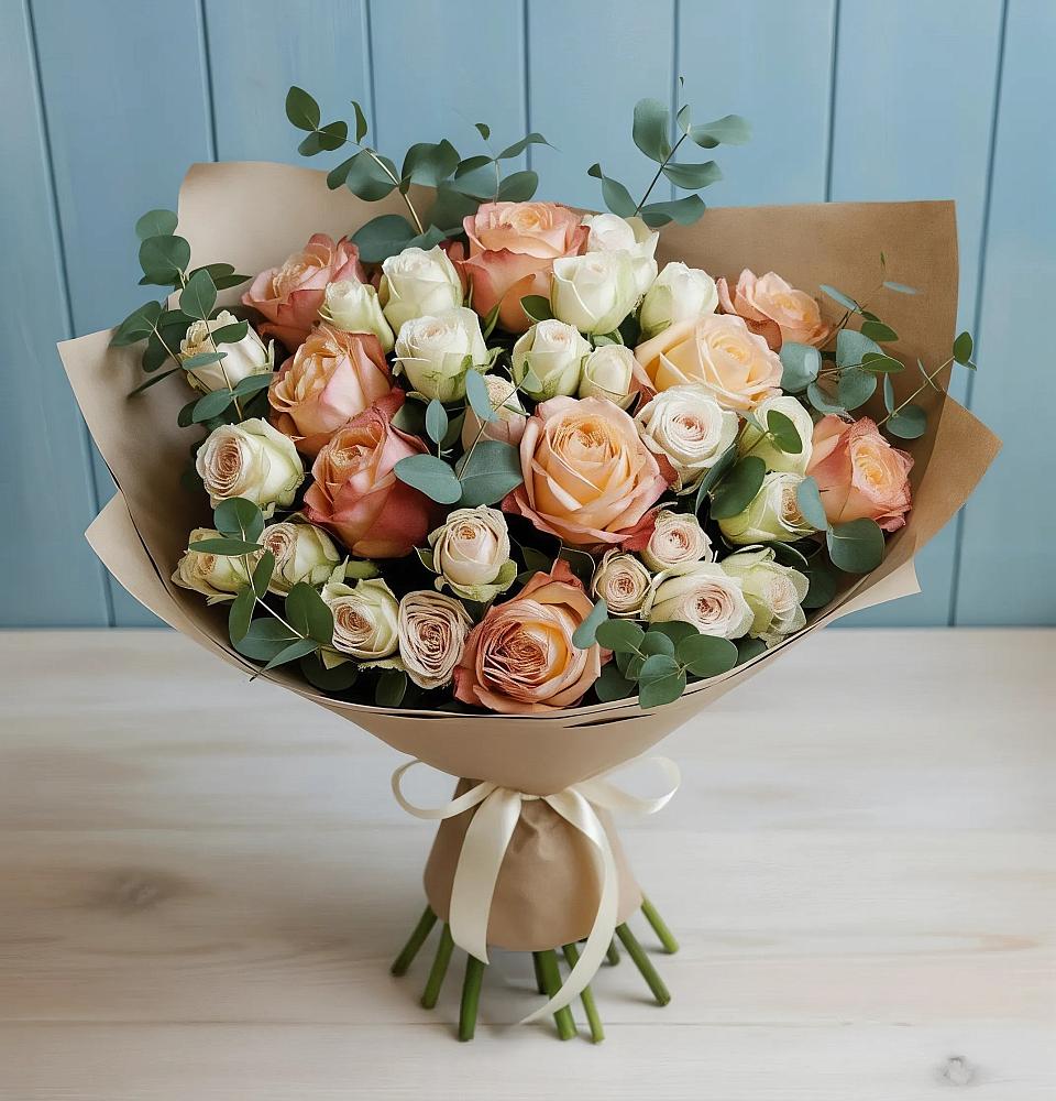 Букет цветов из: Альстромерии и Розы в Монетный