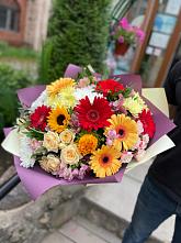 Букет цветов из:  Герберы, Ромашки, Хризантемы, Розы и Подсолнухи #REPLACE_PRED# Монетный