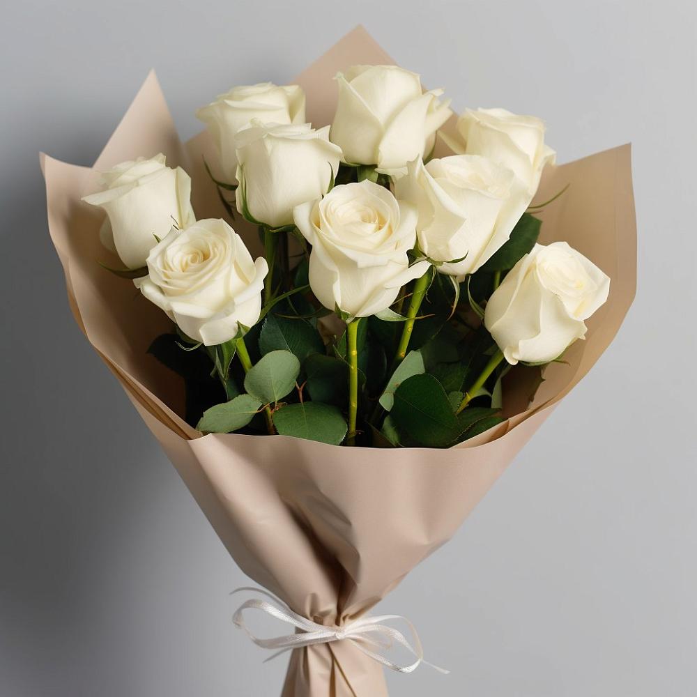 Букет 9 Белых роз Эдлесс Лав в Монетный