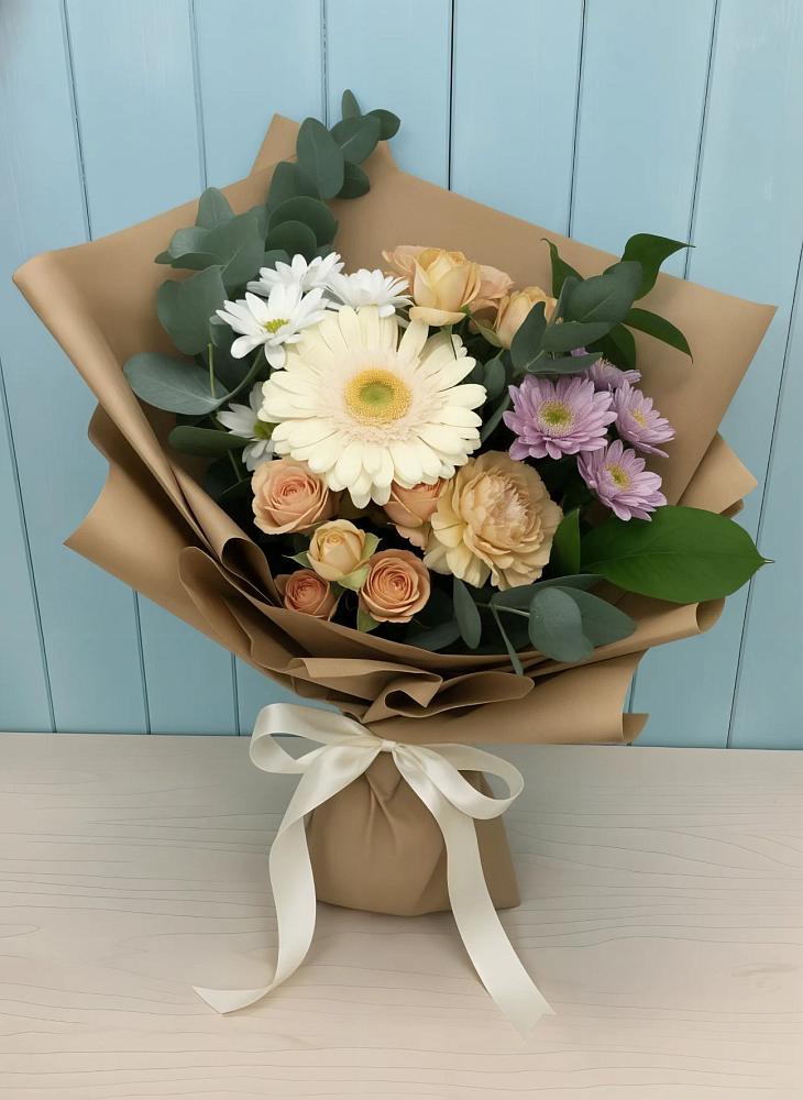 Букет цветов из: Герберы и Хризантемы в Монетный