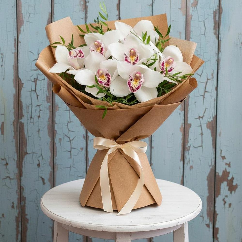 Букет цветов из: Орхидеи и Розы в Монетный