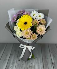 Букет цветов из:  Розы, Герберы и Хризантемы #REPLACE_PRED# Монетный