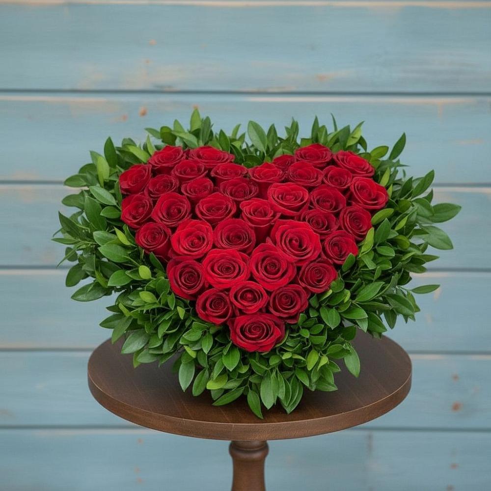 Цветочная композиция из Розы в виде сердца в Монетный