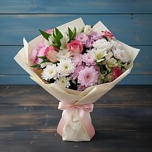 Букет цветов из:  Хризантемы, Альстромерии и Розы в Монетный