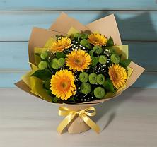 Букет цветов из:  Герберы и Хризантемы в Монетный