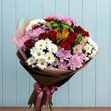 Букет цветов из:  Розы, Хризантемы и Альстромерии в Монетный