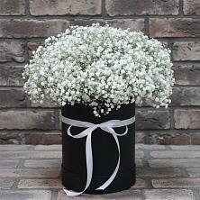 Цветочная композиция из Гипсофила в шляпной коробке в Монетный